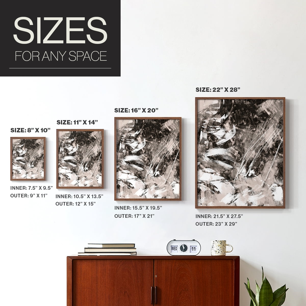 Blush Blackboard II Framed Print in Brown Solid Wood Framed Print No Nail Hanging