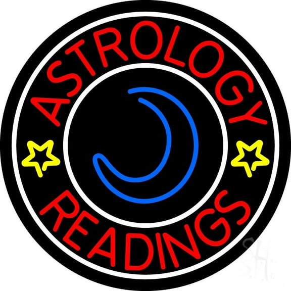 Red Astrology Readings White Border LED Neon Sign 26" Tall x 26" Wide - inches Black Square Cut Acrylic Backing, with Dimmer - Bright and Premium built indoor LED Neon Sign for Storefront.