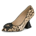 thumbnail image 2 of YDN Women Rhinestone Studded Buckle Pumps Slip On Crystal Chunky High Heels Closed Pointed Toe Office Shoes Size 7 Leopard, 2 of 4
