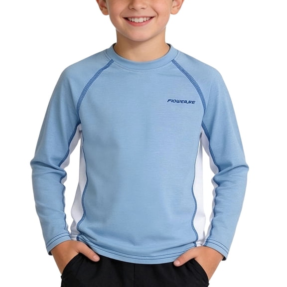 Lutiedan Boys' Long Sleeve Shirts Quick Dry Athletic Running Workout Gym T-Shirt Casual Crew Neck Breathable Tops 4-16 Years