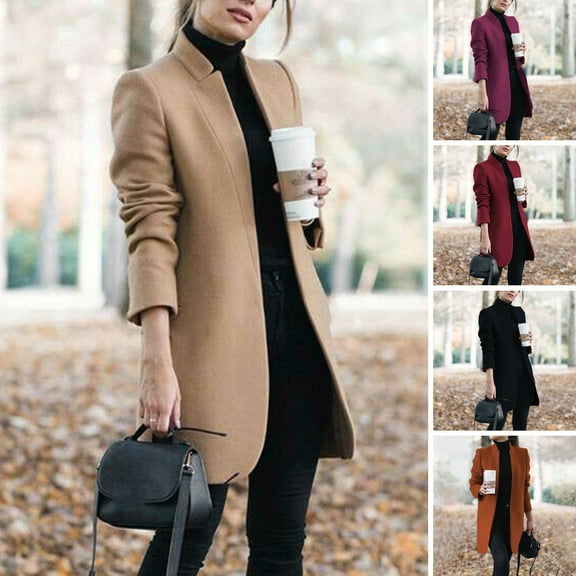 BAETEUY Women's Woolen Coat Stand Collar Slim Fit Overcoat