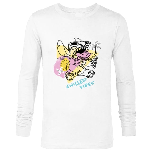 Disney Lilo & Stitch Chilled Vibes Summer Beach Distressed - Long Sleeve T-Shirt for Men - Customized-White