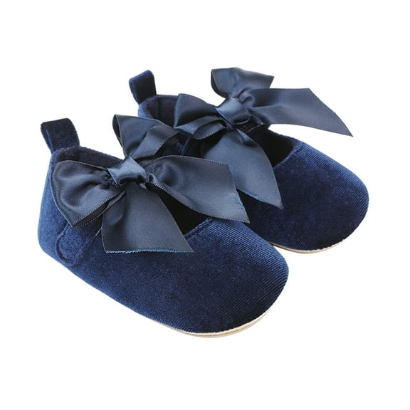 Wolcakyue Baby Girls Dress Shoes Mary Jane Bowknot Soft Sole Shoes for First Walker,Blue 6
