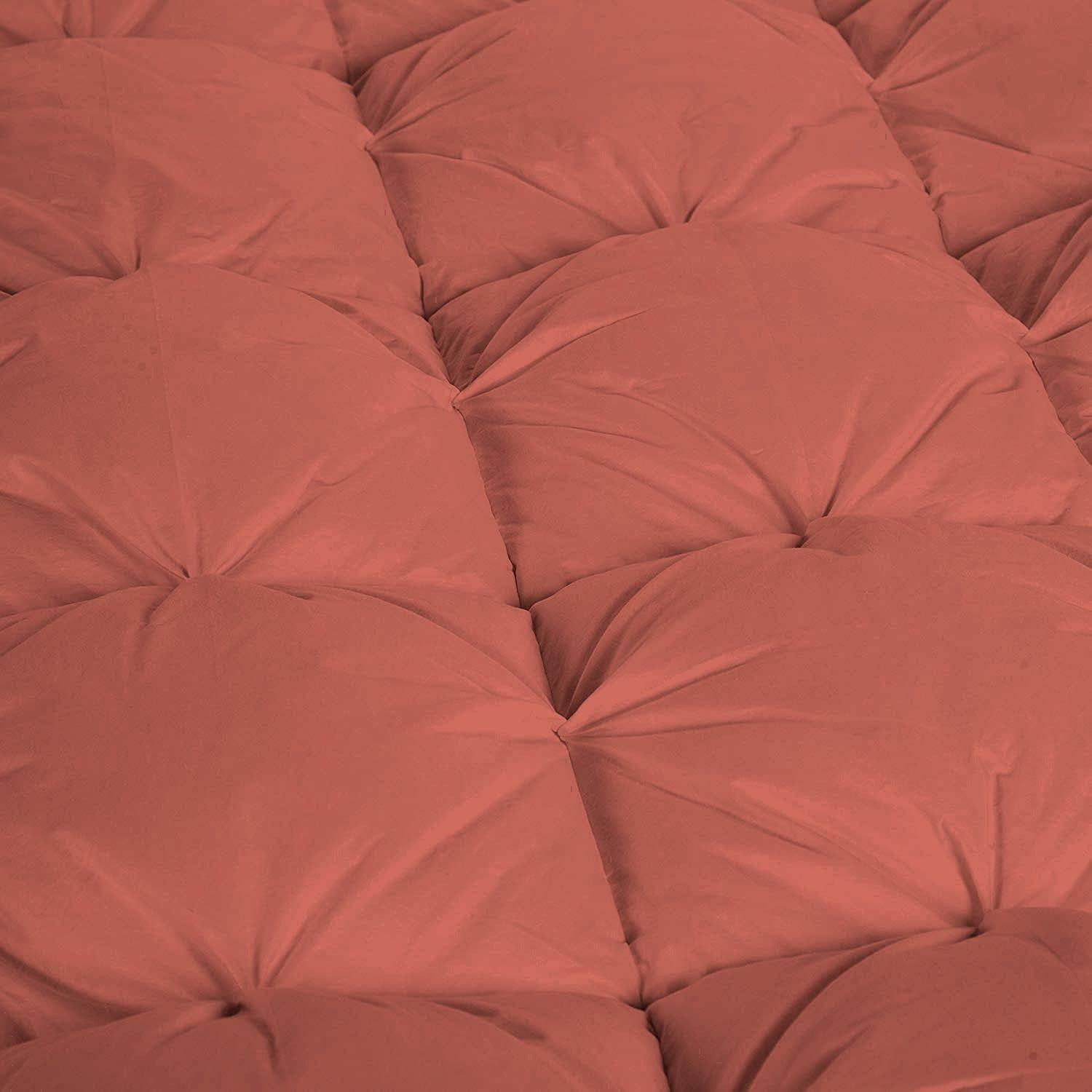 D.N.G. BEDDINGS Luxurious 3 Piece Pom Pom Pinch Pleated Comforter Set, 800 Thread Count, 100% Egyptian Cotton, White Vintage Pom-Pom Fringe (Full/Queen Size Solid Brick Red Color)
