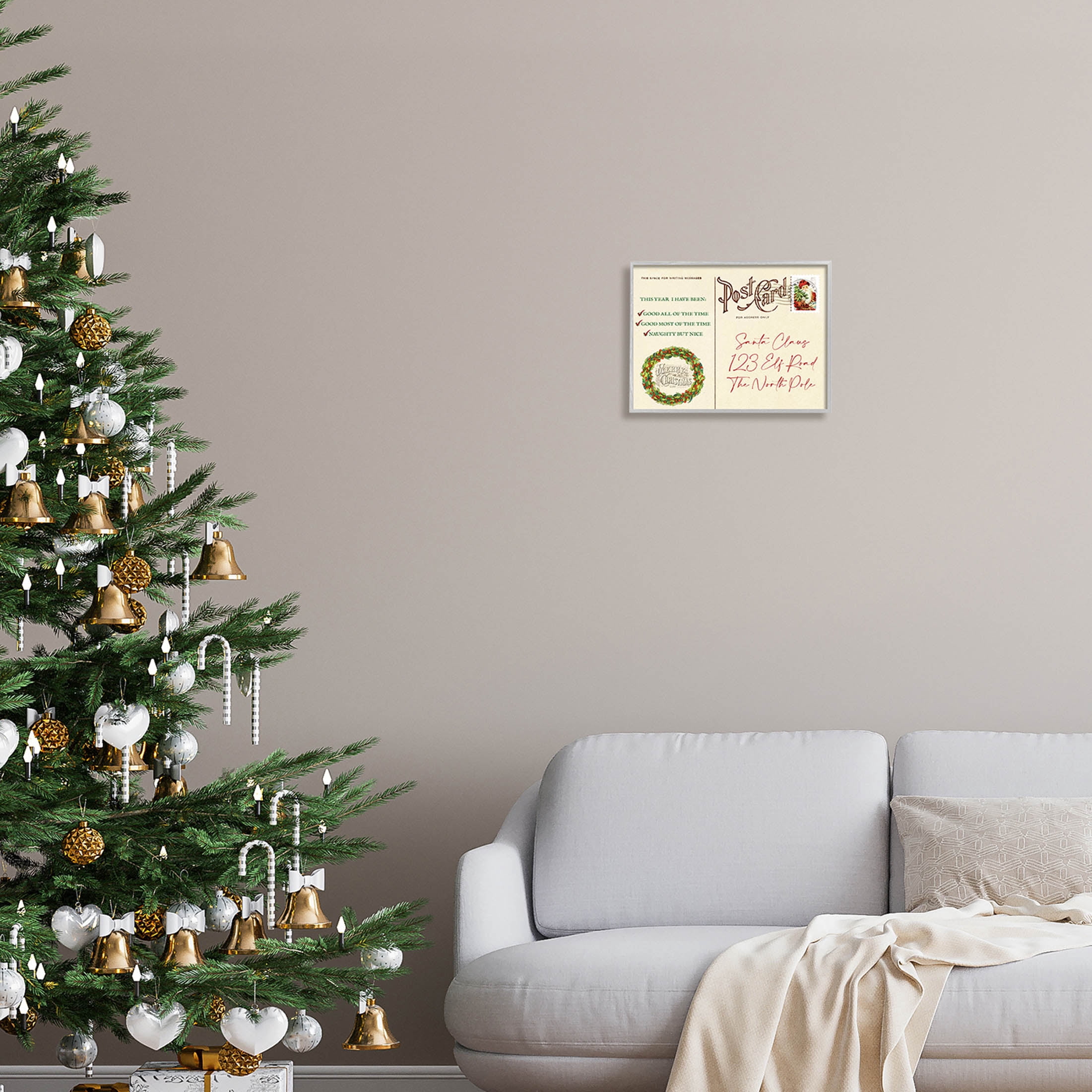 Stupell Industries Merry Christmas Vintage Postcard Graphic Art Gray Framed Art Print Wall Art, Design by Lil' Rue