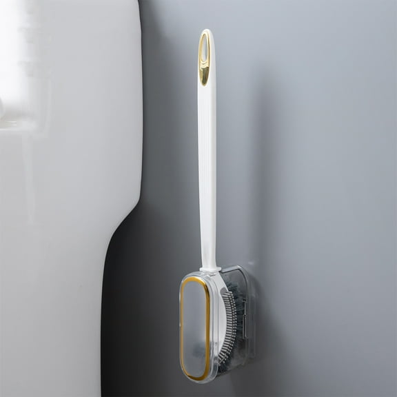 HOARBOEG Bathroom Toilet Bowl Brush and Holder Set, Curved Design Toilet Brush Strap for Deep Cleaning, Silicone Commode Brush set Cleaning Supplies for Bathroom (White)