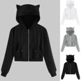 thumbnail image 6 of Women's Cropped Hoodie Zip Up Crop Sweatshirt Jacket Cute Workout Drawstring Hooded Top with Pocket, 6 of 6