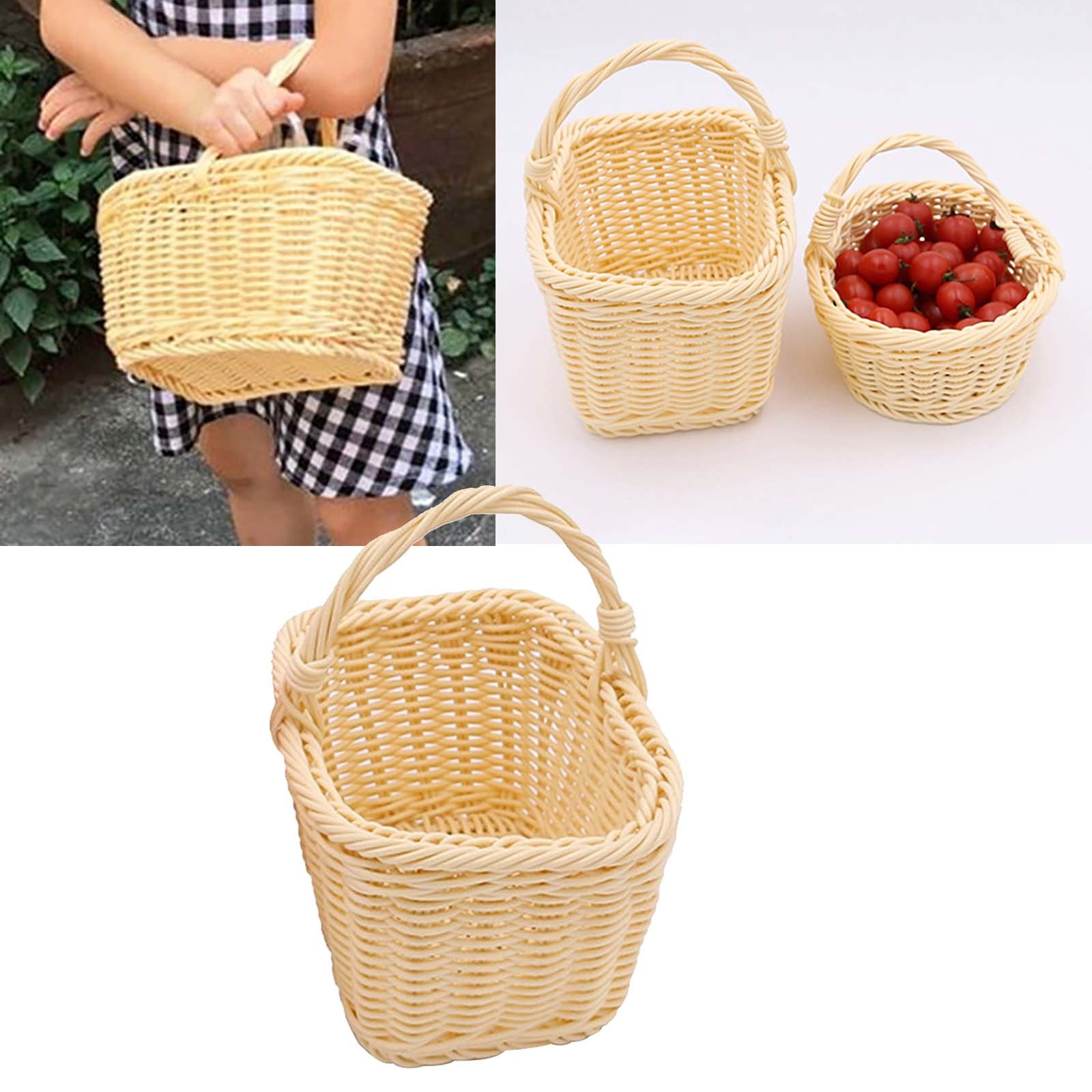 Rattan Storage Baskets, Wicker Baskets for Organizing, Hand Woven Fruit Basket, Decorative Baskets for Kitchen Counter, Living Room, Bathroom, 1 Pcs, 8.66x5.91x3.94"