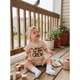 thumbnail image 5 of BemeyourBBs Newborn Baby Girl Summer Clothes Hospital Going Home Outfit Baby Girl New To The Crew Romper Letter Embroidered Short Sleeve Waffle Knit Ruffle Jumpsuit Shorts Headband, 5 of 9