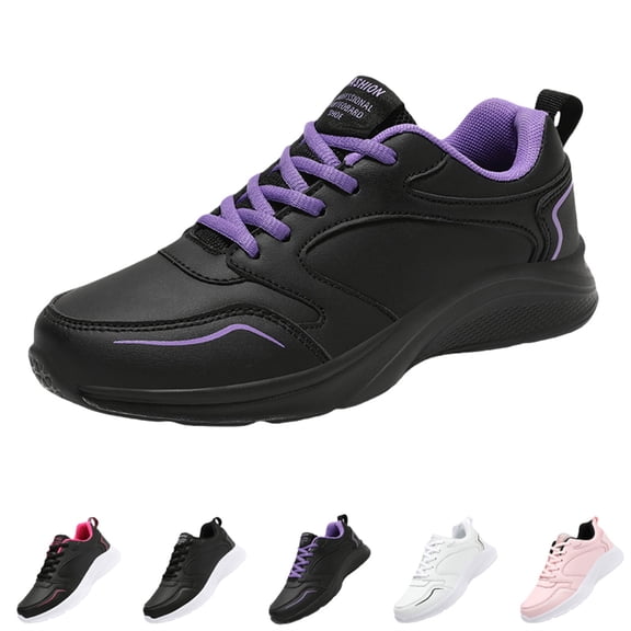 AUDeals Women's Arch Support Sneakers, Lace Up Leather Walking Shoes with Wide Toe Box, Lightweight Non Slip Casual Style