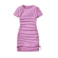 thumbnail image 4 of Girls Purple Bodycon Dress Ruched Short Sleeve Drawstring Side Tie Casual Summer Outfit for Tweens,Size 5-6 T, 4 of 9