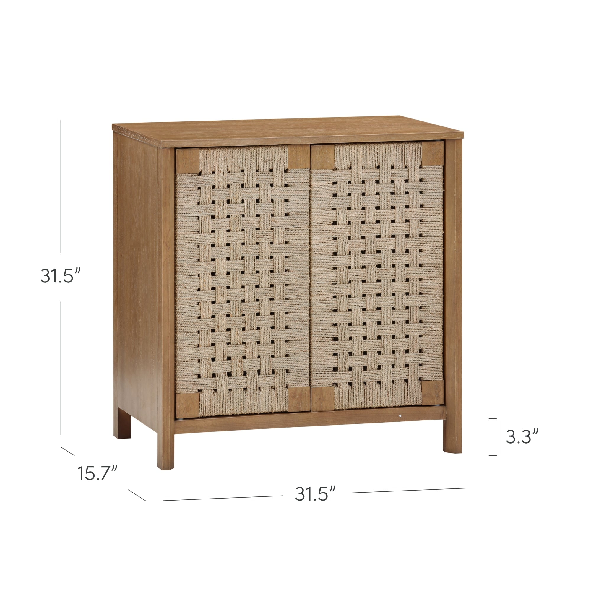 Nathan James Aerie Rustic Wood Cabinet, Boho Living Room Storage Cabinet with Seagrass Door Panels and Solid Wood Legs, Light Brown