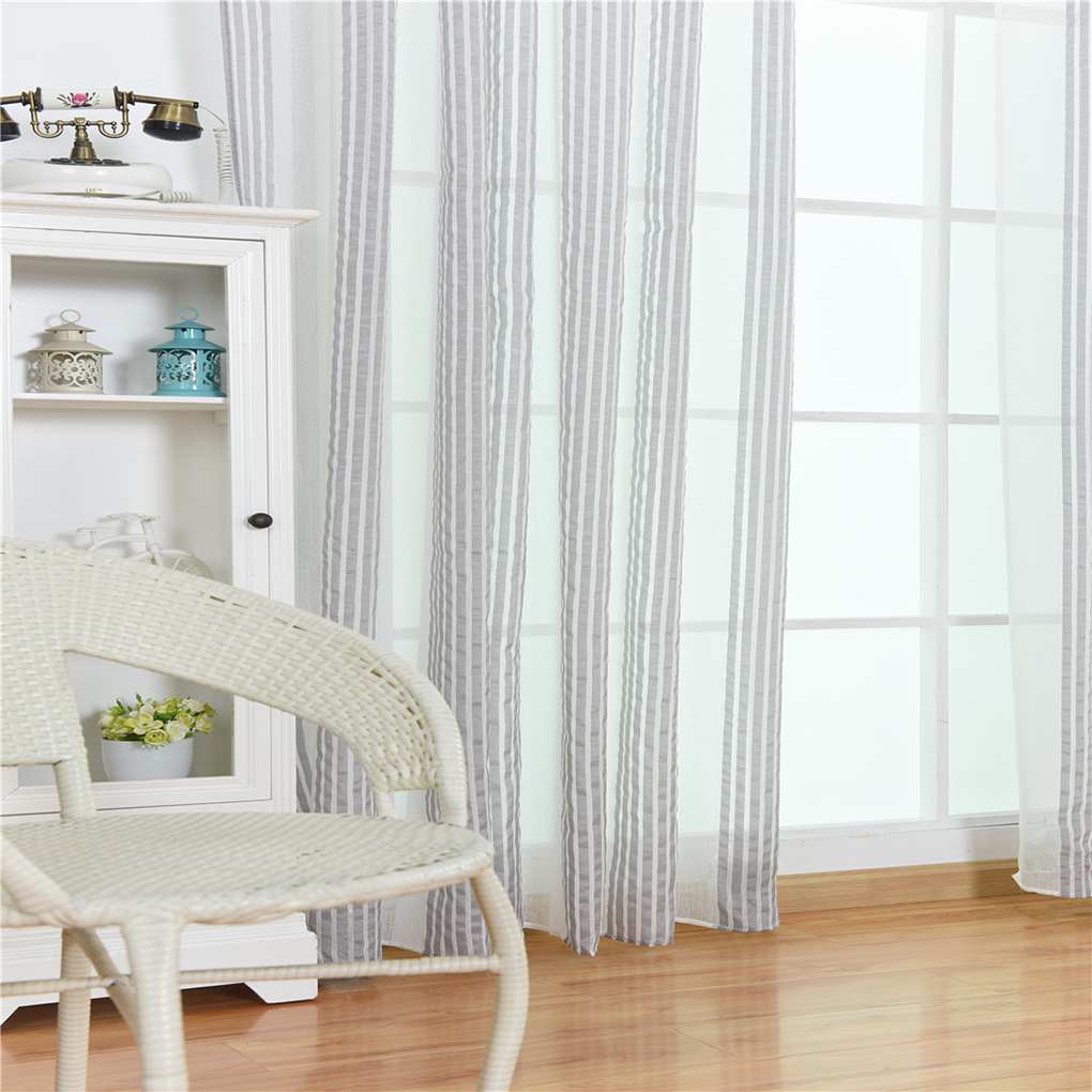 Striped Tulle Curtains Living Room Window Semi Sheer Gauze Panels