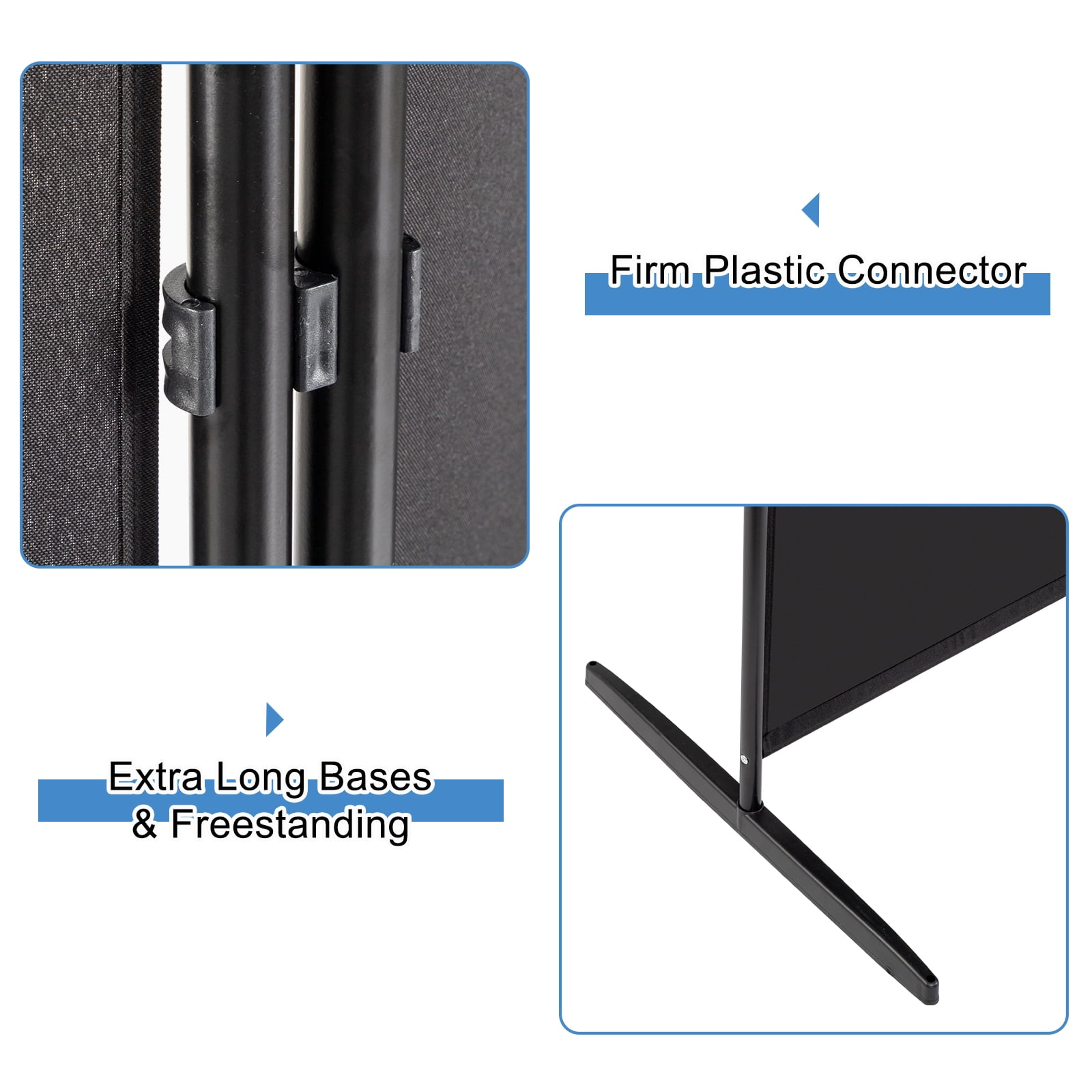6FT 4-Fold Foldable Screen Plastic Foot Carbon Steel Frame, Black