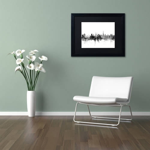 Trademark Fine Art "Newcastle England Skyline B&W" Canvas Art by Michael Tompsett, Black Matte, Black Frame