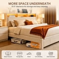 thumbnail image 3 of UHOMEPRO Queen Size Bed Frame with Storage Headboard, Upholstered Queen Bed Frame with Drawers, LED Lights, Charging Station, White Corduroy Platform Bed Frame, No Box Spring Needed, 3 of 7