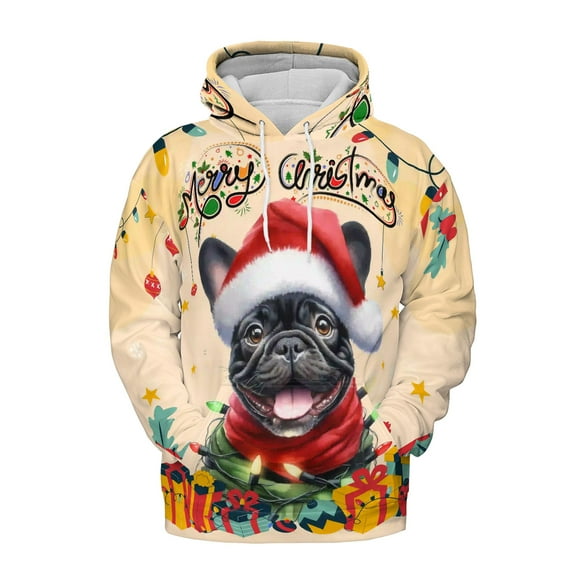 Merry Christmas Santa French Bulldog Scarf Twinkling Lights Xmas Holiday All Over Print 3D Hoodie Unisex Merch Hoodies Dog Lover Gifts - 00022