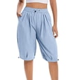 thumbnail image 5 of Sokhug Women's Capri Pants Elastic Waist Drawstring Summer Solid Cropped Balloon Pants with Side Pockets, 5 of 8