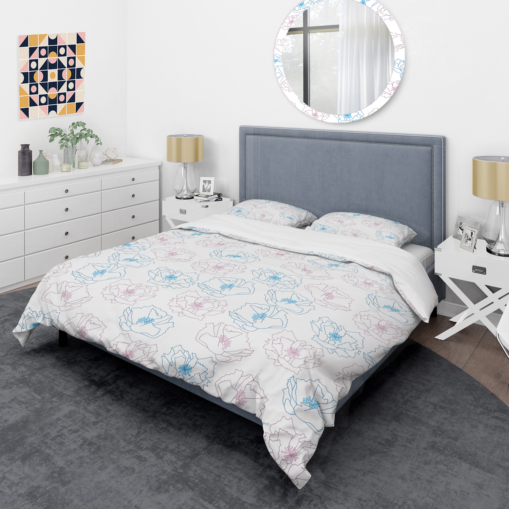 Designart 'Retro Handdrawn Poppies I' Mid-Century Modern Duvet Cover Set