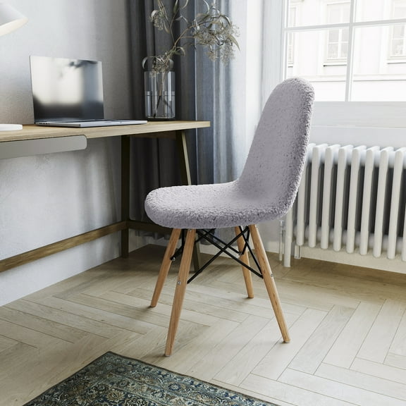 Emma   Oliver Gray Faux Faux Shearling Accent Chair with Beechwood Legs for Living Room, Bedroom, Dorm and More