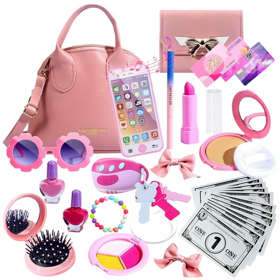 Syenll Play Purse for Little Girls, Toddler Purse with Handbag, Pretend Makeup Kit, Kids Purse Toy for 4-6 Year Old Princess