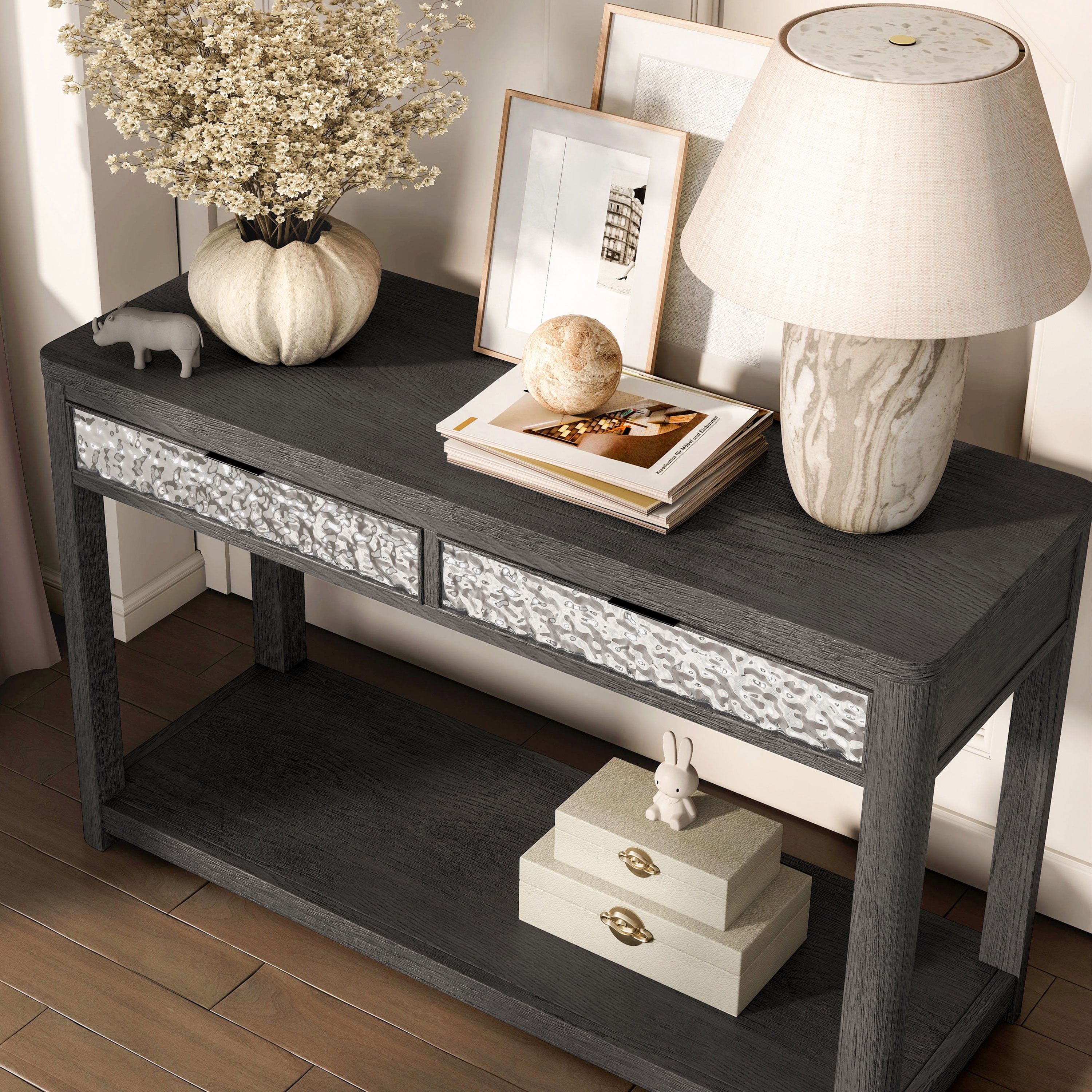 Furniture of America Cheri Modern 2-Drawer Solid Wood Console Table, Ash Gray