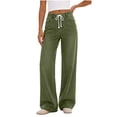 thumbnail image 3 of Dzrciro Denim Pants for Women, Drawstring High Waist Straight Leg Jeans with Side Pockets, Casual Daily Office Working Long Pants S-2XL, 3 of 8