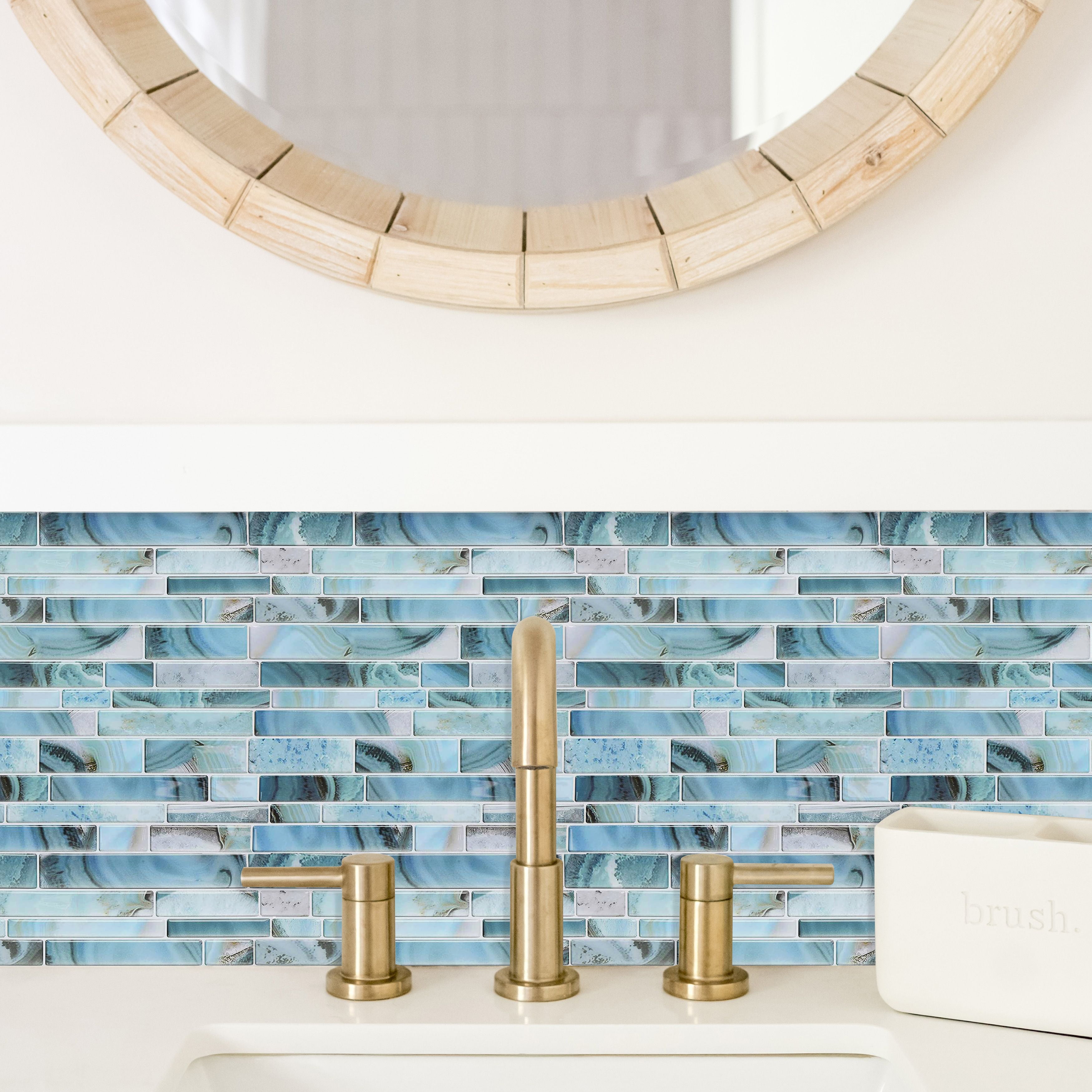 10-Pack Subway Tile Peel and Stick Backsplash, 12"x12" Self Adhesive Self-Adhesive Wall Tiles for Kitchen Bathroom (Aqua Blue)