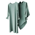thumbnail image 4 of LUOGENLI Dress Girls Round Neck Ruffled Solid Color Dress with Pattern Flounce Jean Dress for Girls Denim Light Green 11-12Years, 4 of 4