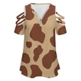 thumbnail image 4 of Cow Print Pictures Womens Summer V Neck Zipper Top Short Sleeve T Shirt Off Shoulder Top Casual Classy Loose Shirts, 4 of 7