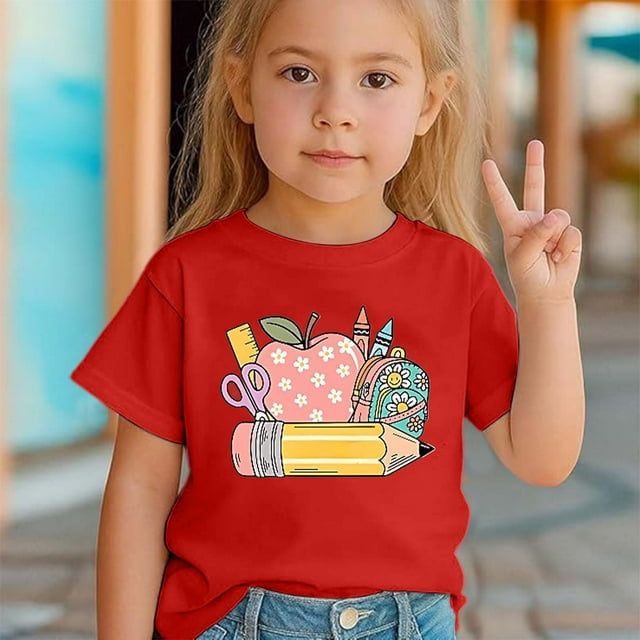Chandails pour Filles, Chandails à Manches Courtes Imprimés pour Filles, Col Rond, Tenues d'Été pour Tout-Petites Filles, Vêtements pour Petites Filles 8-9 Ans
