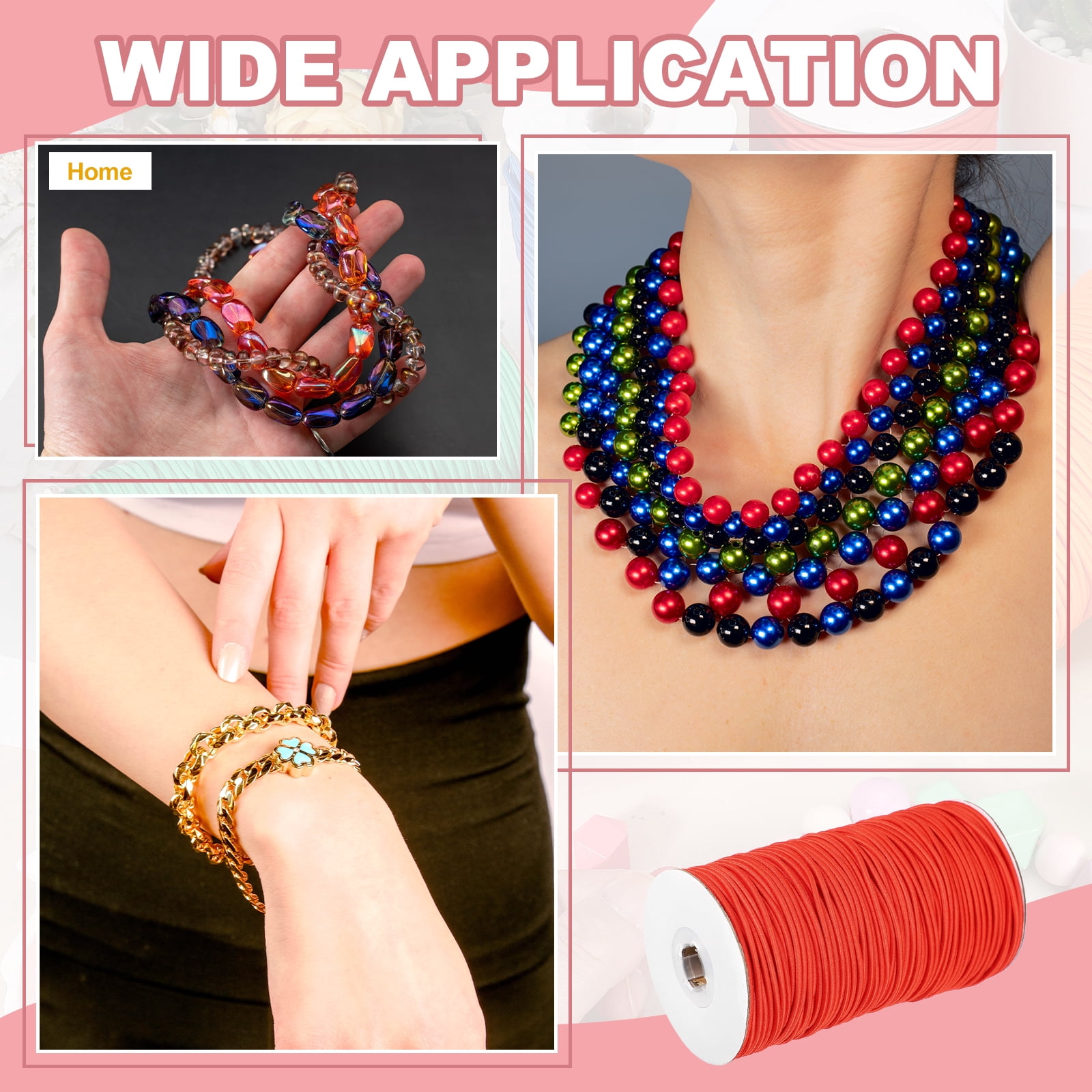 Uxcell Stretchy String for Bracelets, Elastic Crystal Thread Stretch Elastic Beading Cord 2.5mm & Red-Fitting For(Bracelets/Sewing/Beading/Necklace/Jewelry Making/Crafts DIY)