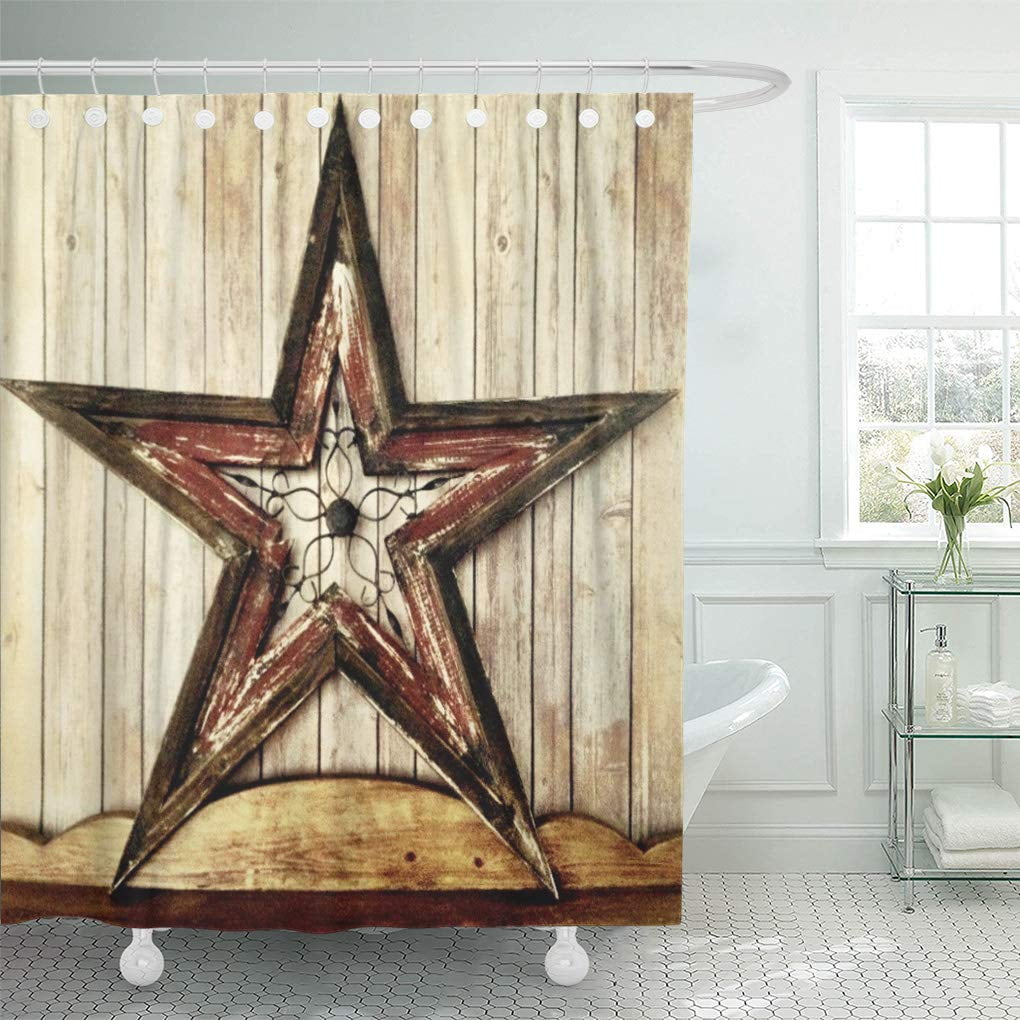 Rustic Barn Star on Wooden Door Shower Curtain Western Texas Star Bath Curtains 