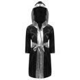 thumbnail image 1 of Doomiva Kids Boys Boxing Robe Martial Art Muay Thai Uniform Long Sleeve Kick Boxing Hooded Robe Outfits Black&Silver A 16, 1 of 5