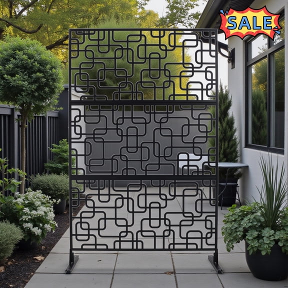 Tcbosik Outdoor Privacy Screen, 76"H x 48"W Metal Freestanding Privacy Panel, Decorative Fence for Balcony, Backyard, Patio & Garden, Easy to Move & Install, Black