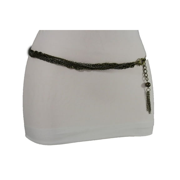 Women Hip Waist Fashion Belt Metal Chain Links Strands Antique Gold Silver S M L