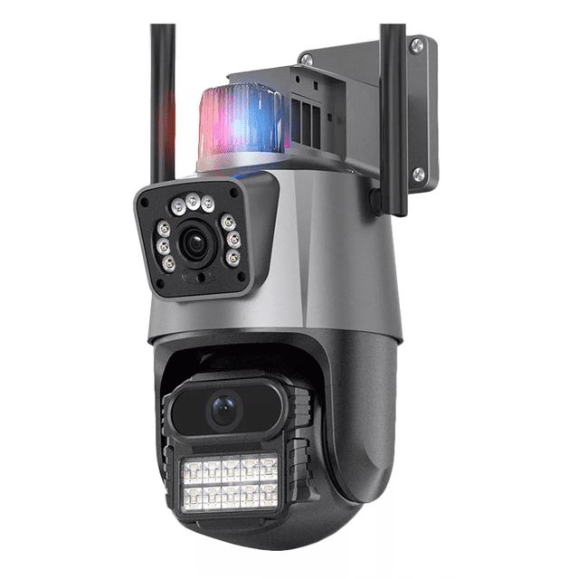 "Cámara De Seguridad Doble Lente 8mp Con Tarjeta Sd 128gb Gris "