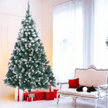 Zimtown 7 FT Artificial Christmas Tree, Metal Stand Xmas Tree Decoration, White Flocked