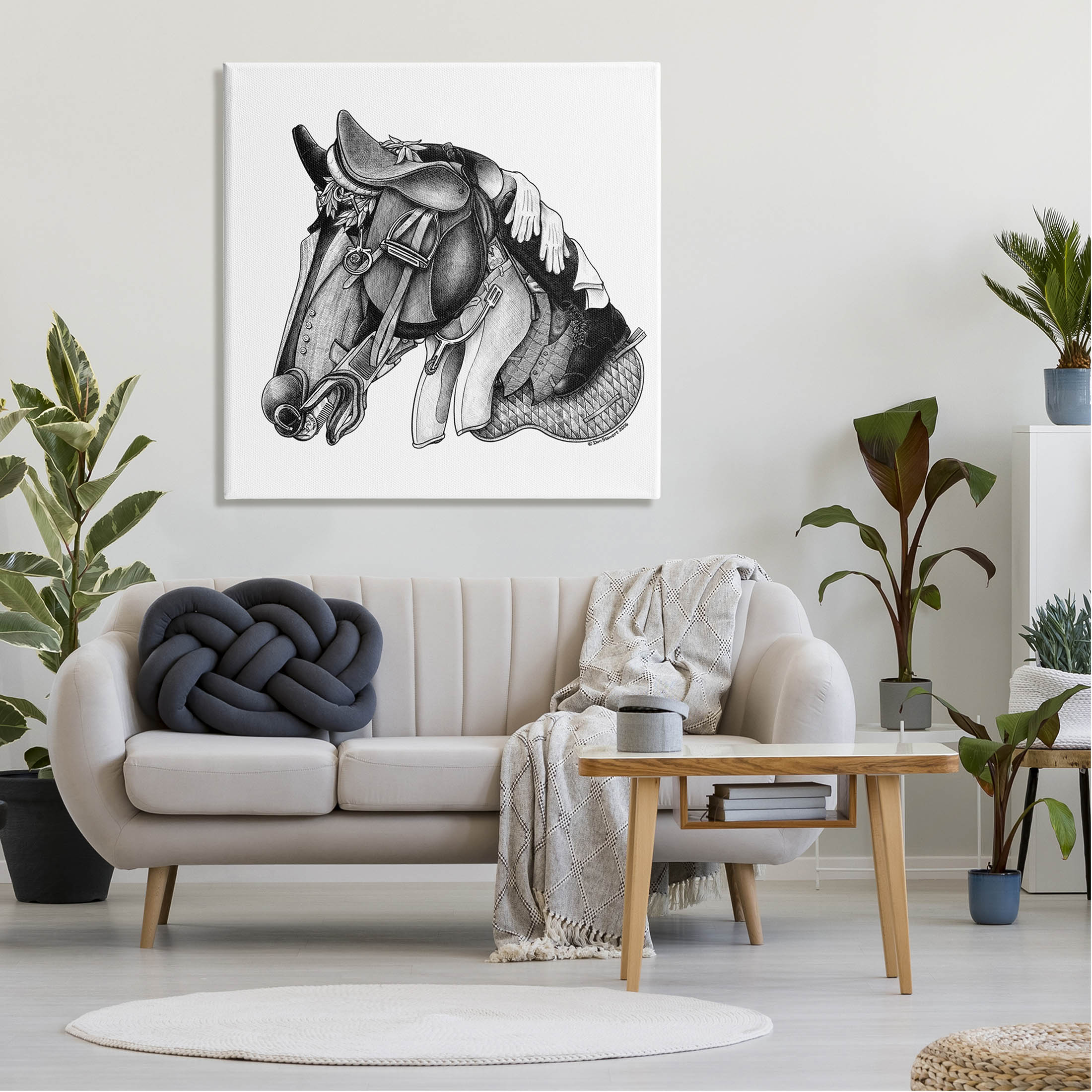 Horse Silhouette Vintage Jockey Equipment Animals & Insects Graphic Art Gallery Wrapped Canvas Print Wall Art