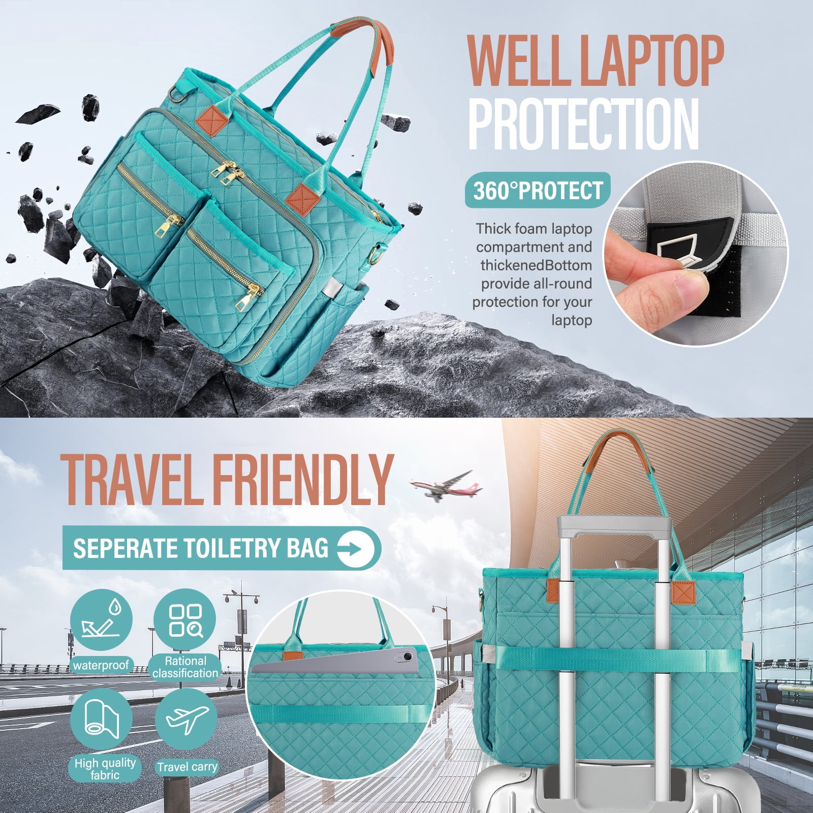 Gocvo Large Capacity Womens Work Bag Multi-functional Teacher Tote Bag with Laptop Compartment Office Work Tote Bag, Green