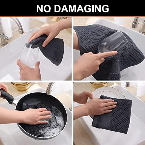 100% Cotton Waffle Weave Kitchen Towels, 13 x 28 Inches Super Absorbent and Machine Washable Dish Towels for Drying Dishes, 4-Packs, Dark Grey