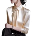 thumbnail image 3 of Stichou Women's 2026 Long Sleeve Satin Blouse,Mock Neck Work Silk Shirts,Dressy Tops for Business Casual Office Beige L, 3 of 7