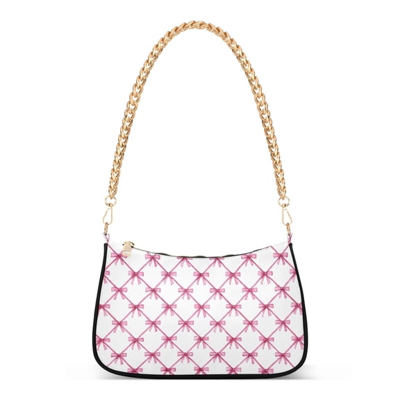 Print Tote Bag for Women Light Pink Ribbon Bow Plaid Shoulder Bag Shoulder Handbags Chain Strap