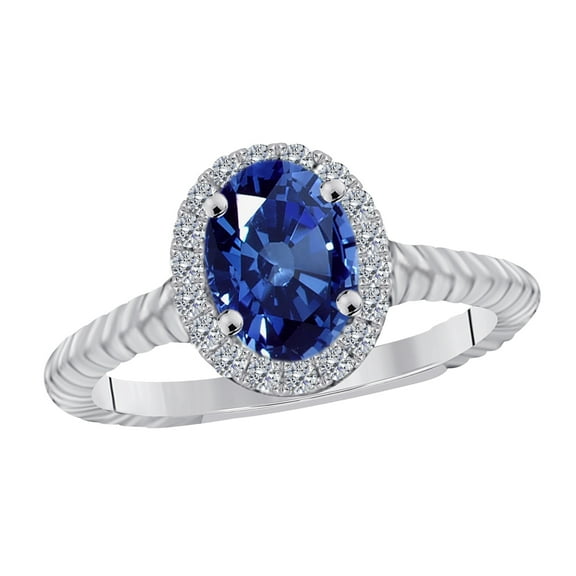 Mauli Jewels Rings for Women 1 Carat Diamond And Oval Shape Sapphire Ring 4-prong 10K White Gold