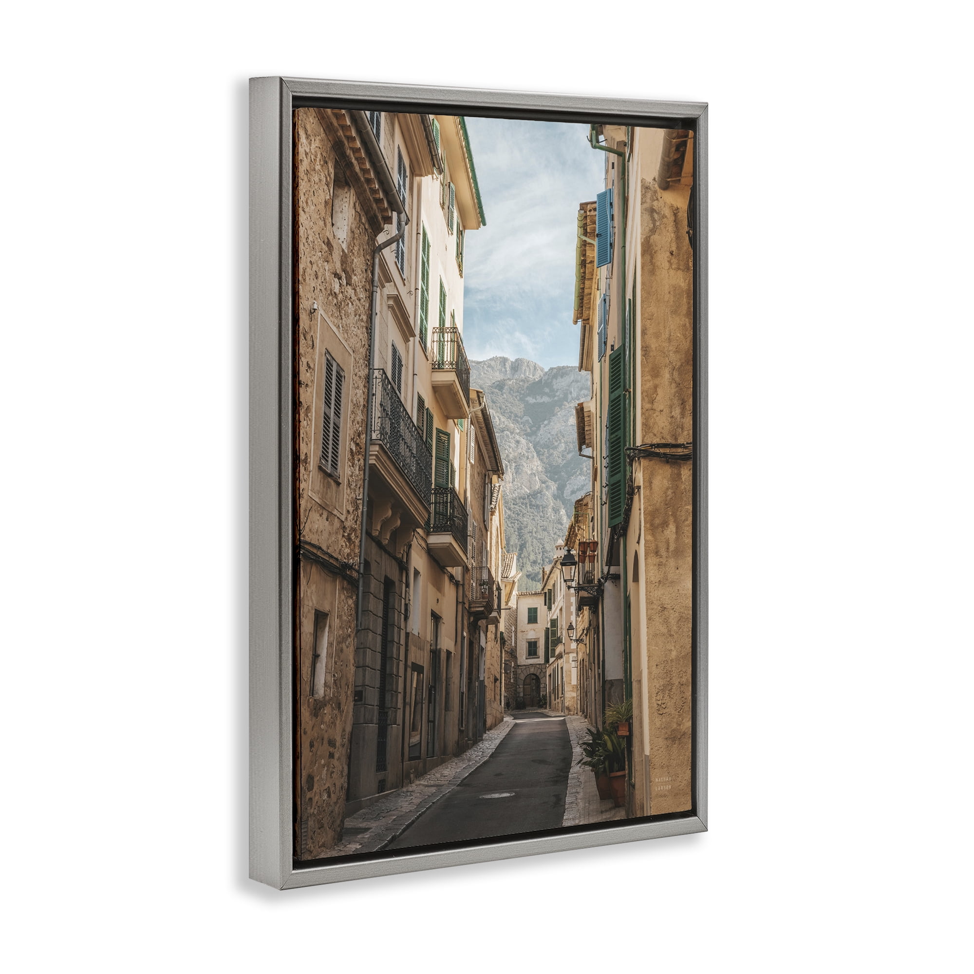 Stupell Industries Spanish Town Street Town & City Photography Gray Floater Framed Art Print Wall Art, 17 x 25