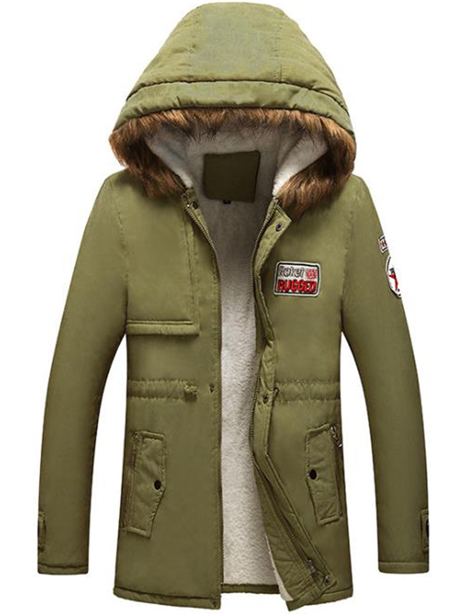Men's Casual Hooded Jackets Winter Warm Parka Fleece Zipper Coats ...