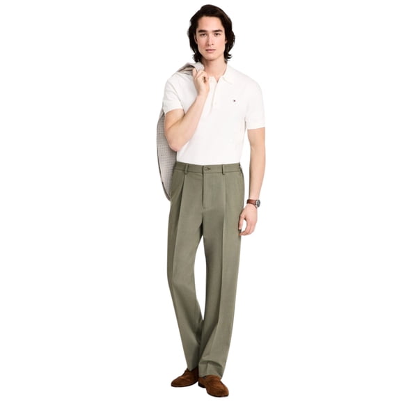 Tommy Hilfiger Mens Relaxed fit Dress Pants 34 / 32 Green Solid Stretch