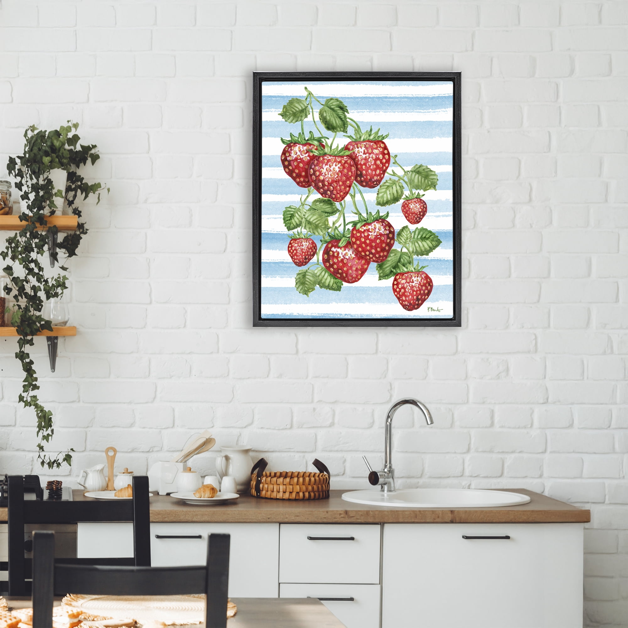 Stupell Industries Juicy Strawberry Vine Black Framed Floater Canvas Wall Art, design by Paul Brent