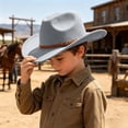 thumbnail image 4 of Wdgfv Kids Cowboy Hat for Girls Boys Western Cowgirl Hat with Buckle Belt Unisex Wide Brim Fedora Hat Dress Up Costume 6-12 Years, 4 of 4