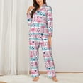 thumbnail image 2 of Pajama Sets for Women 2 Pcs, Pink Striped Flamingo Button Down Long Sleeve Sleepwear Lounge PJ Sets, 2 of 6